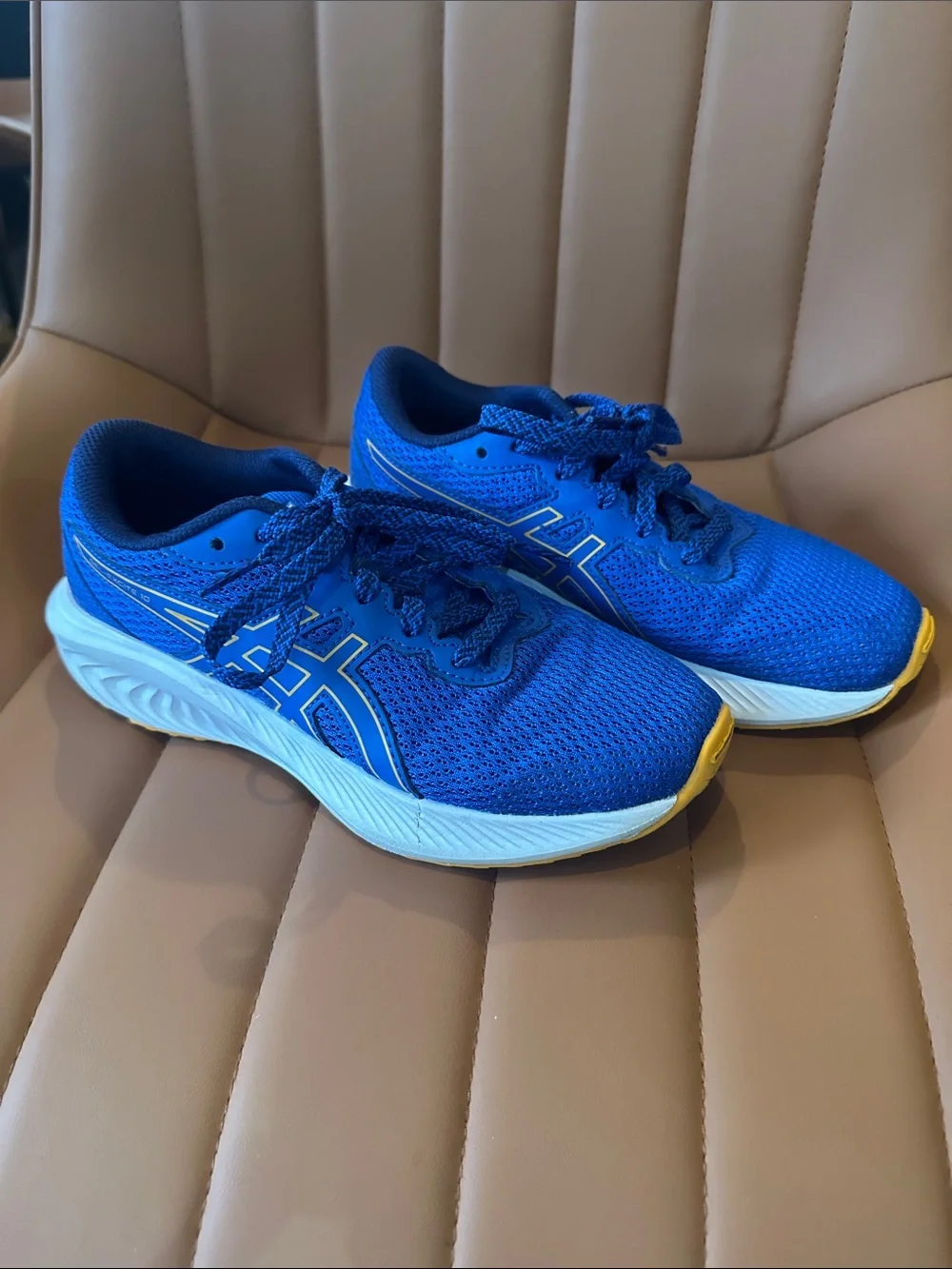 ASICS Blue and Yellow Kids Lace-Up Sneakers